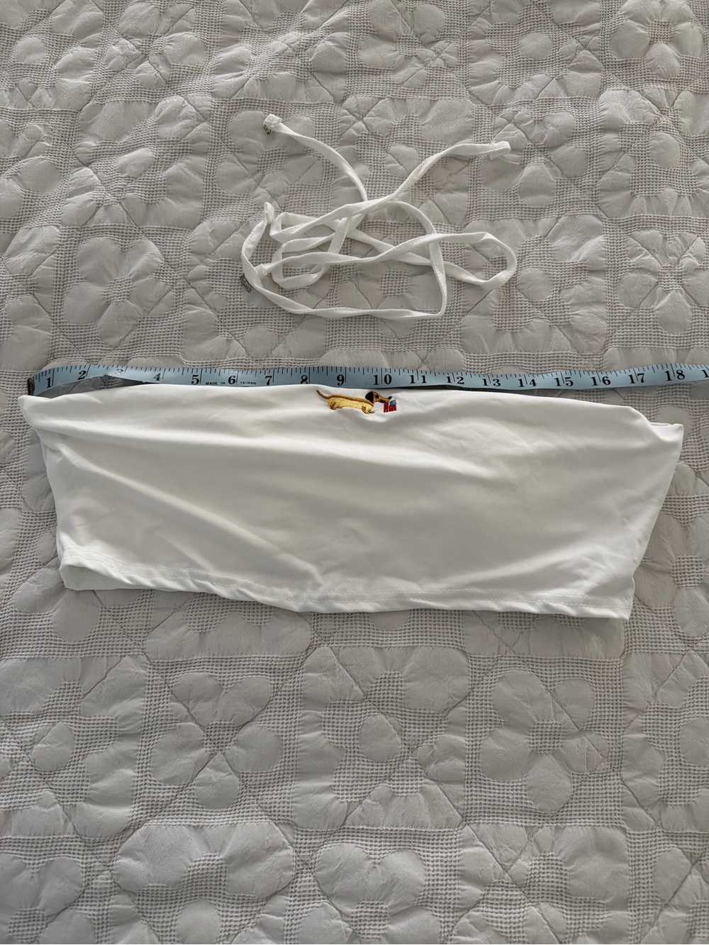 White Bandeau Bikini Top with Embroidered Fox Detail
